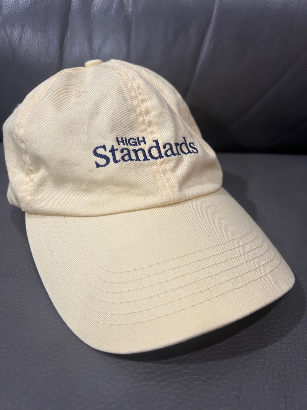 ‘High Standards’ Print Baseball Cap in Light Yellow 100% cotton adjustable